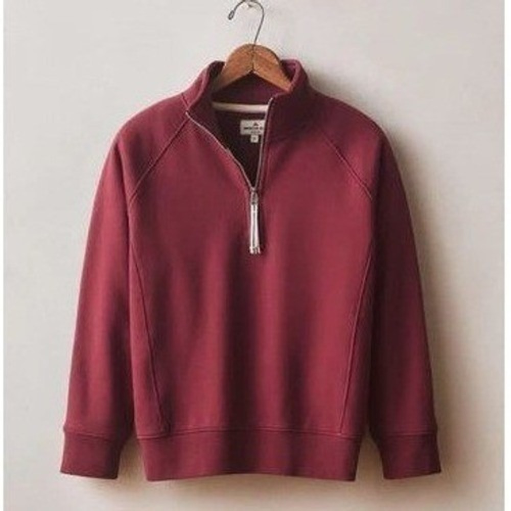 NEW American Giant Womens Large Midweight Half Zip Sweatshirt Red Burgundy USA